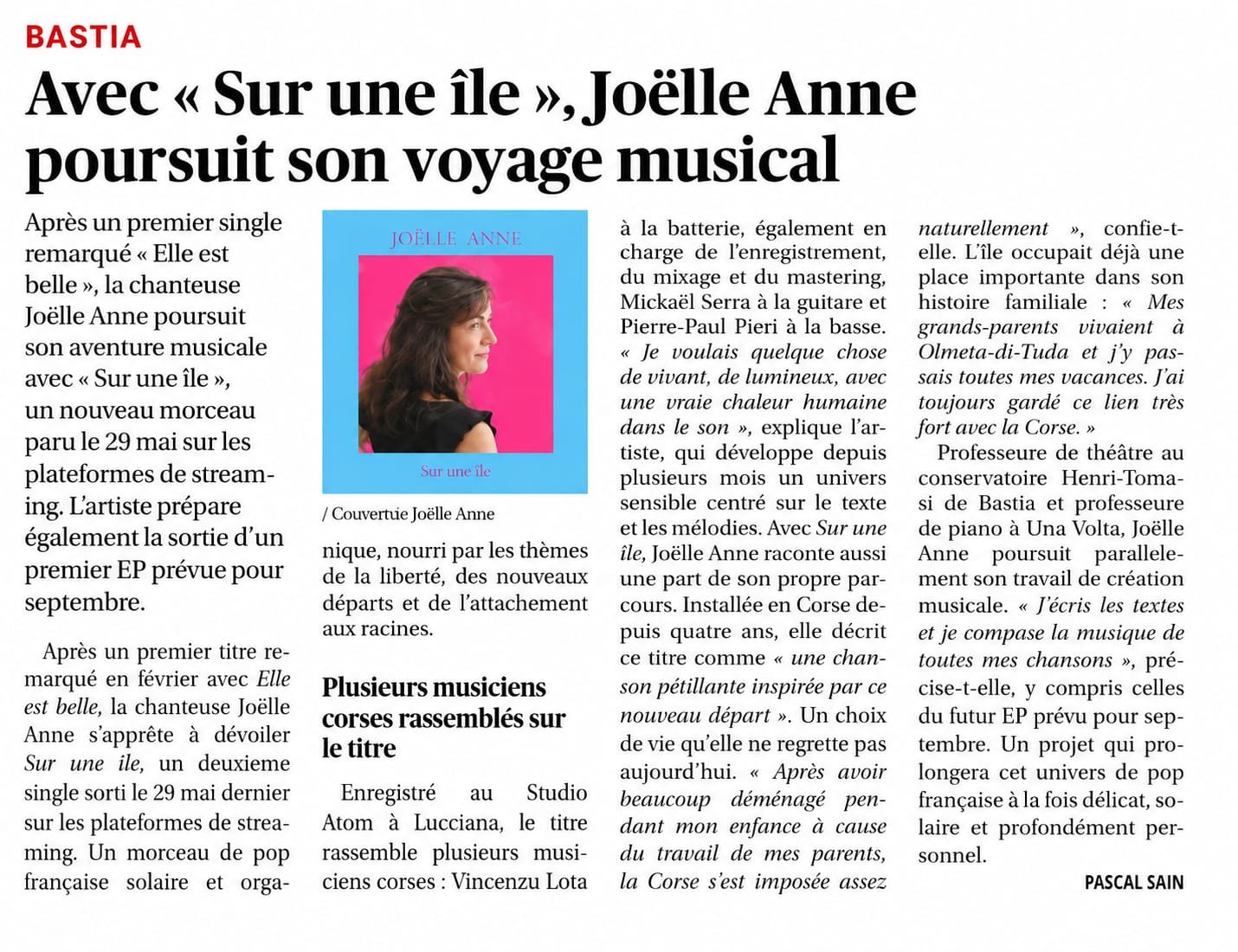 Joëlle Anne dans Corse-Matin